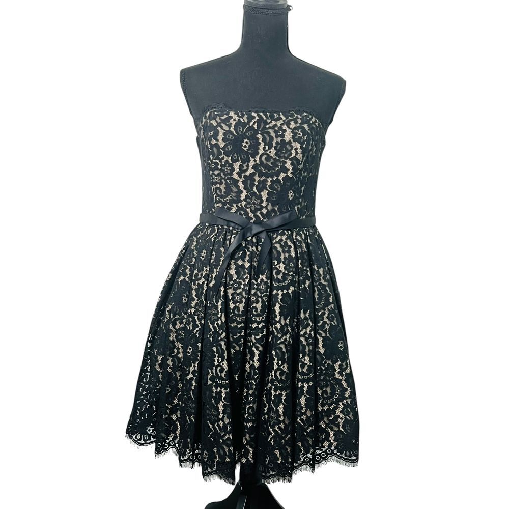 Neiman Marcus Black Beige Strapless Formal Dress Punk Goth Grunge Womens‎ 8